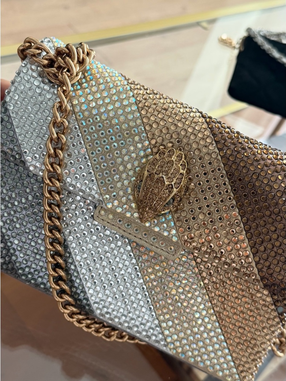 Kurt Geiger Crystal-Studded Metallic Stripe Mini Shoulder Bag - Gold & Silver